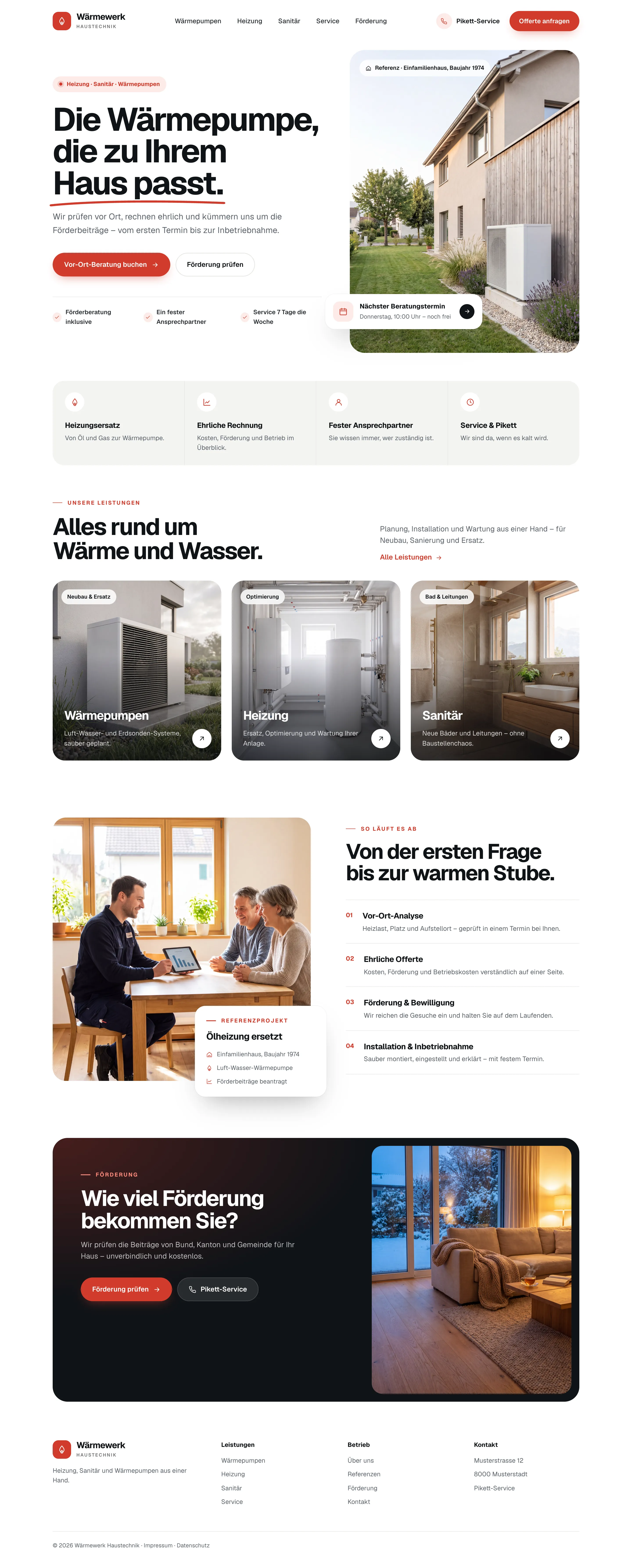 Startseiten-Entwurf mit Hero, Vertrauensbereich und Leistungen