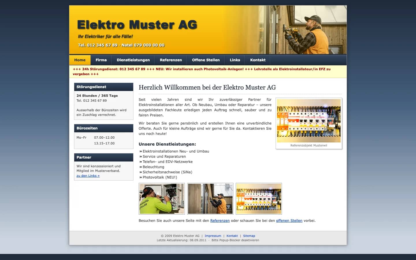 Elektro Muster: bisherige Website (Beispiel)