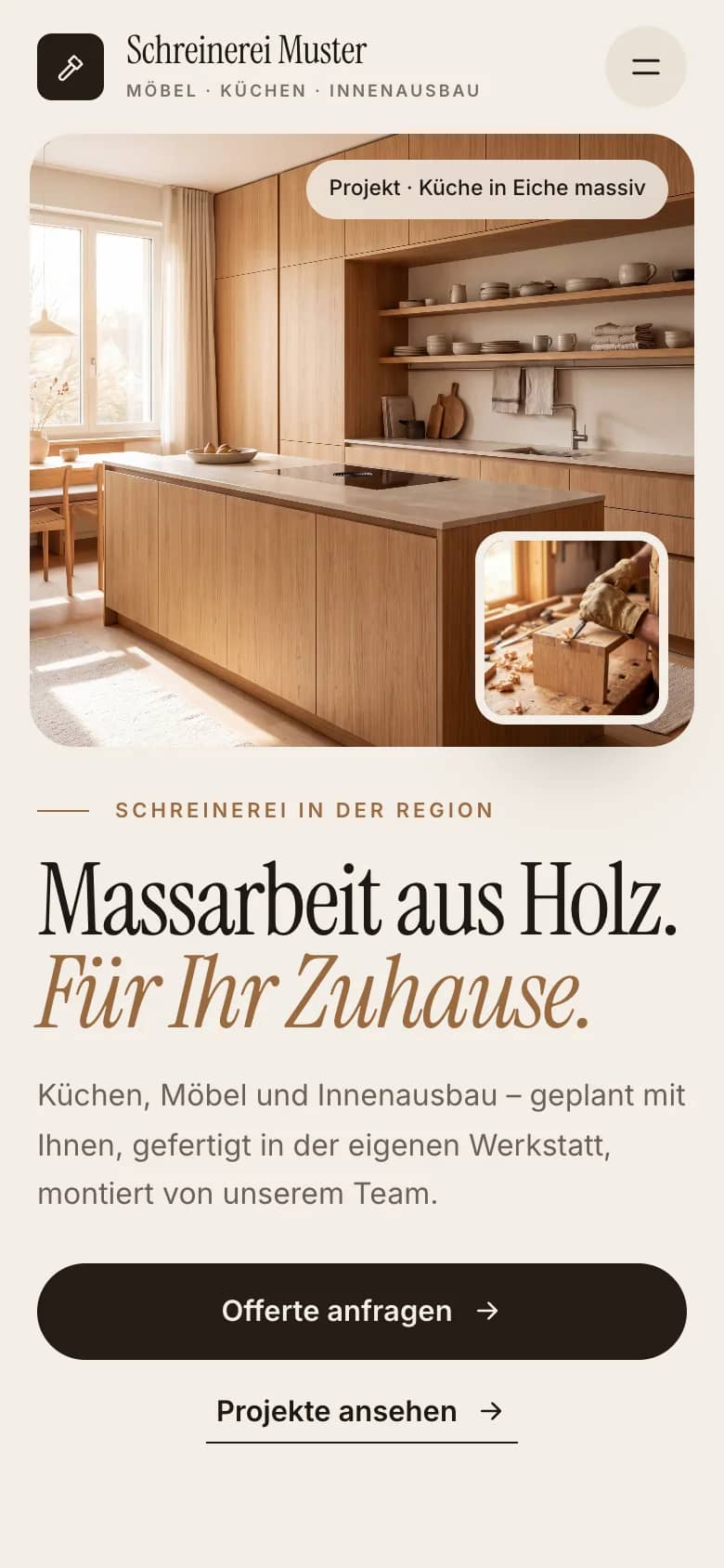Schreinerei Muster: neue mobile Ansicht (Beispiel)