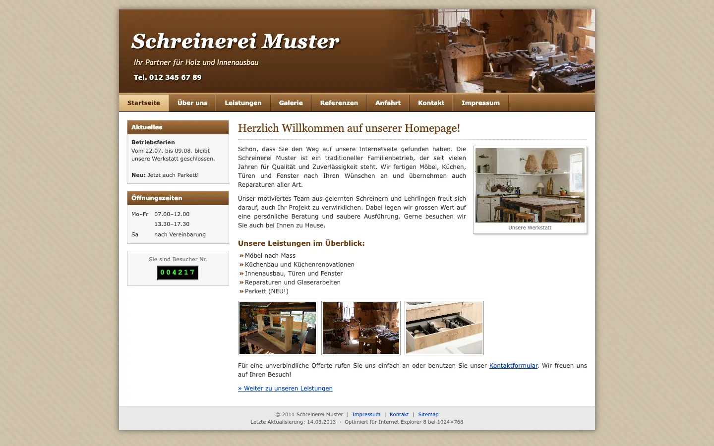 Schreinerei Muster: bisherige Website (Beispiel)